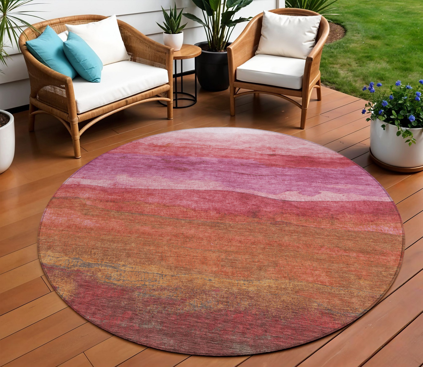 8' Blush Mauve And Rust Round Abstract Washable Indoor Outdoor Area Rug-618132-1