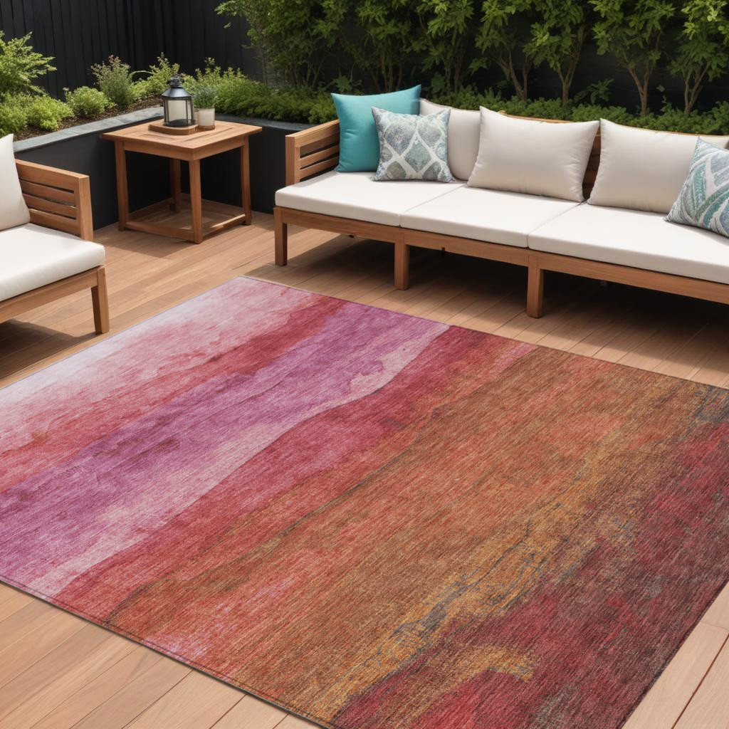 8' X 10' Blush Mauve And Rust Abstract Washable Indoor Outdoor Area Rug-618133-1