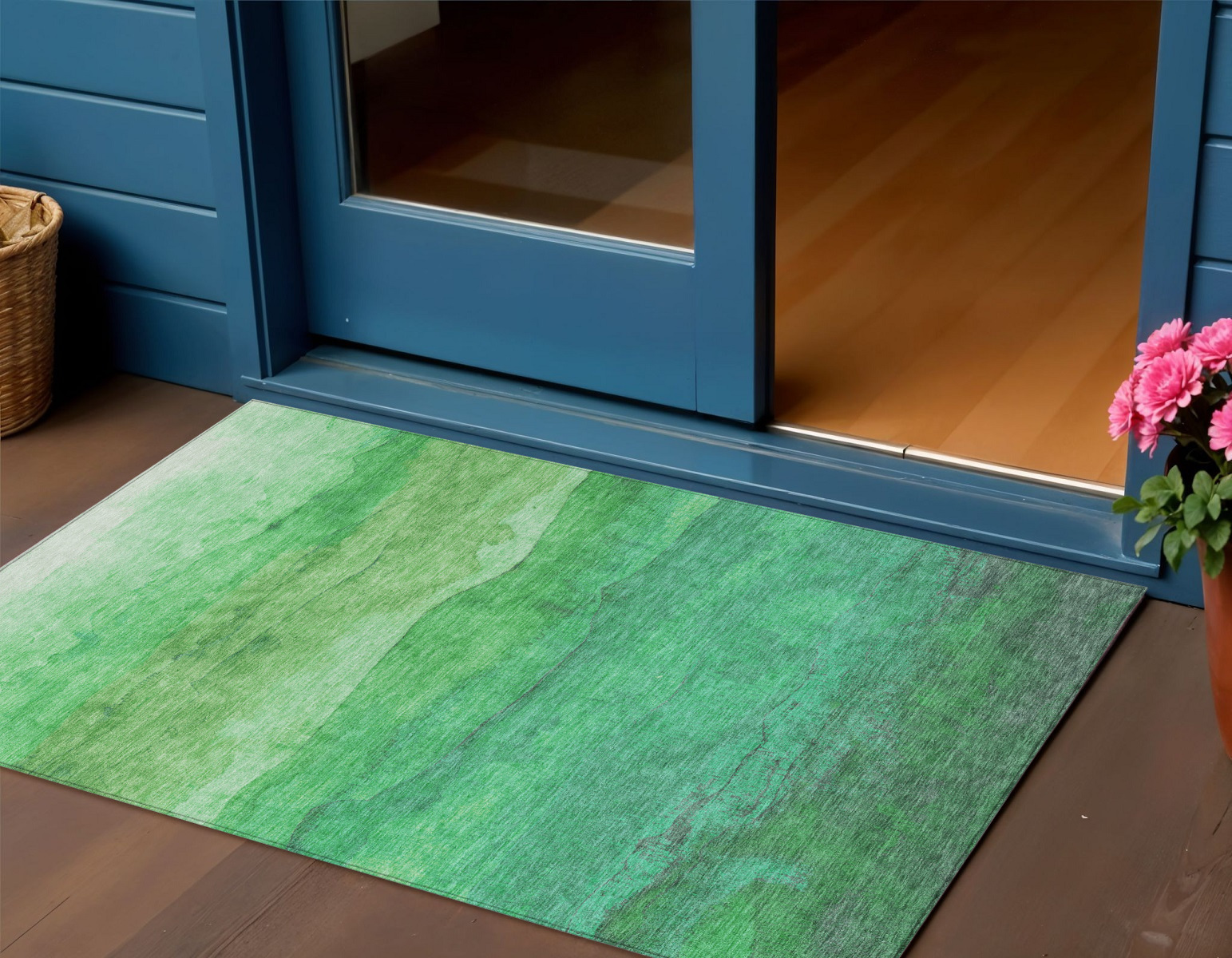3' X 5' Green And Mint Green Abstract Washable Indoor Outdoor Area Rug-618142-1