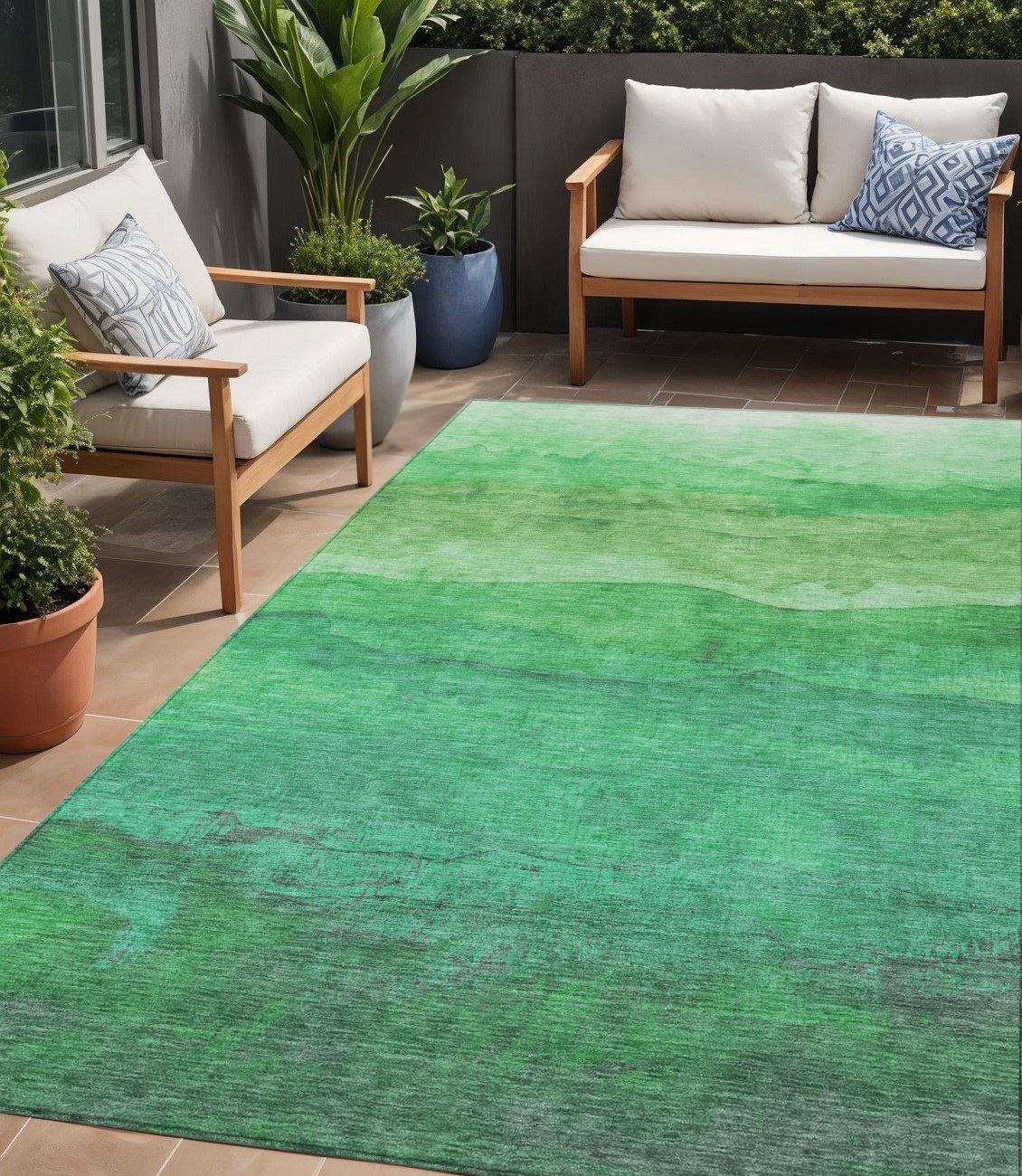 5' X 8' Green And Mint Green Abstract Washable Indoor Outdoor Area Rug-618143-1