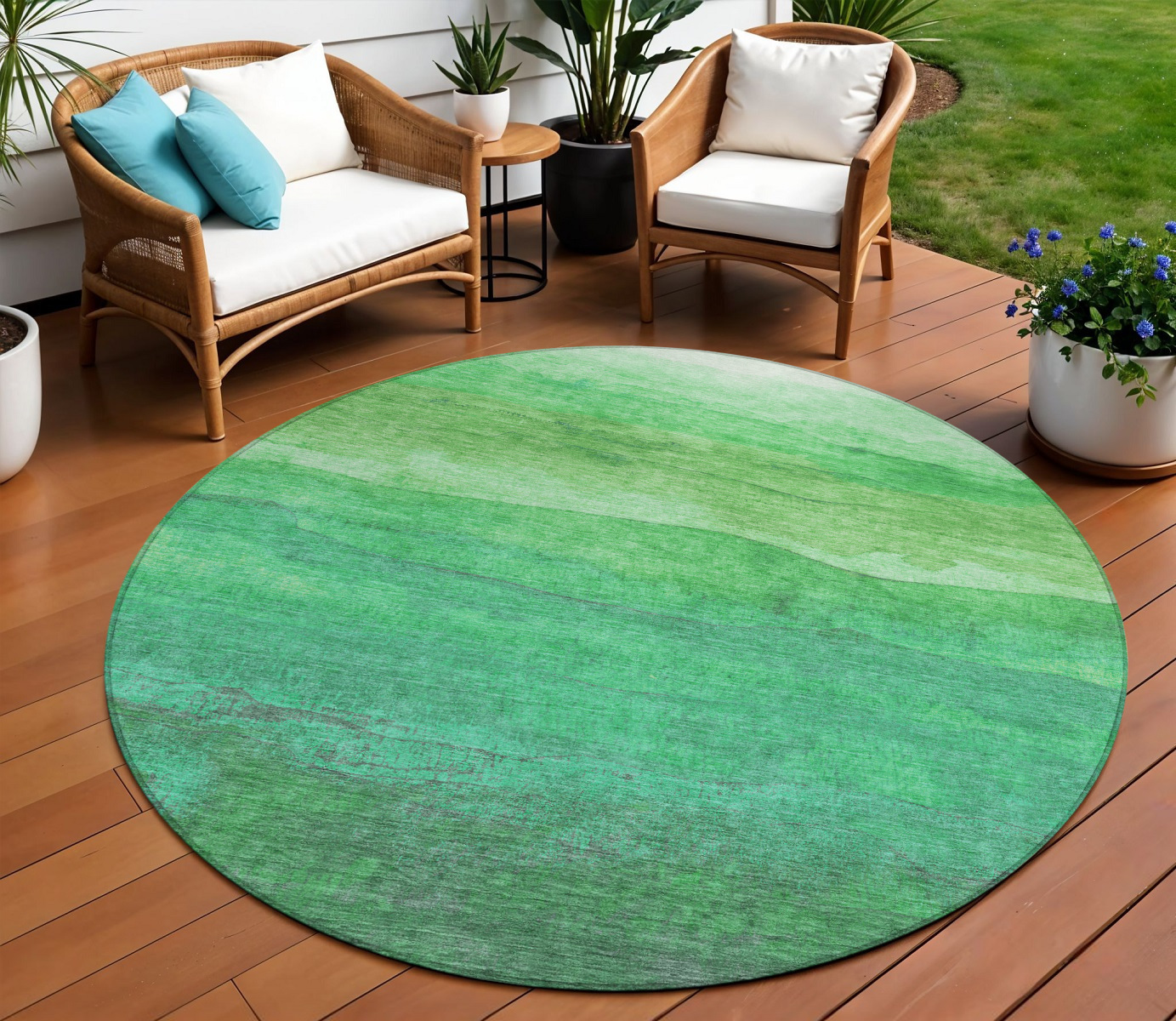 8' Green And Mint Green Round Abstract Washable Indoor Outdoor Area Rug-618144-1