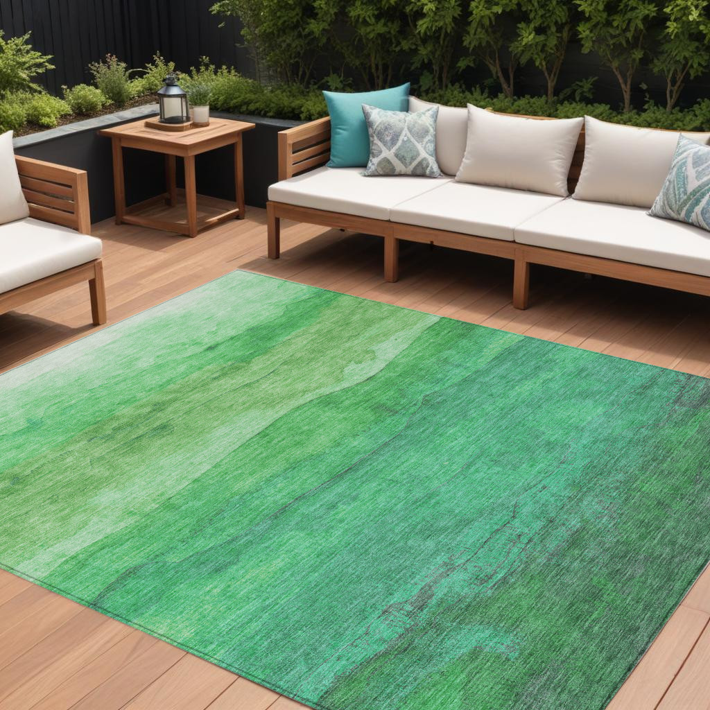 8' X 10' Green And Mint Green Abstract Washable Indoor Outdoor Area Rug-618145-1