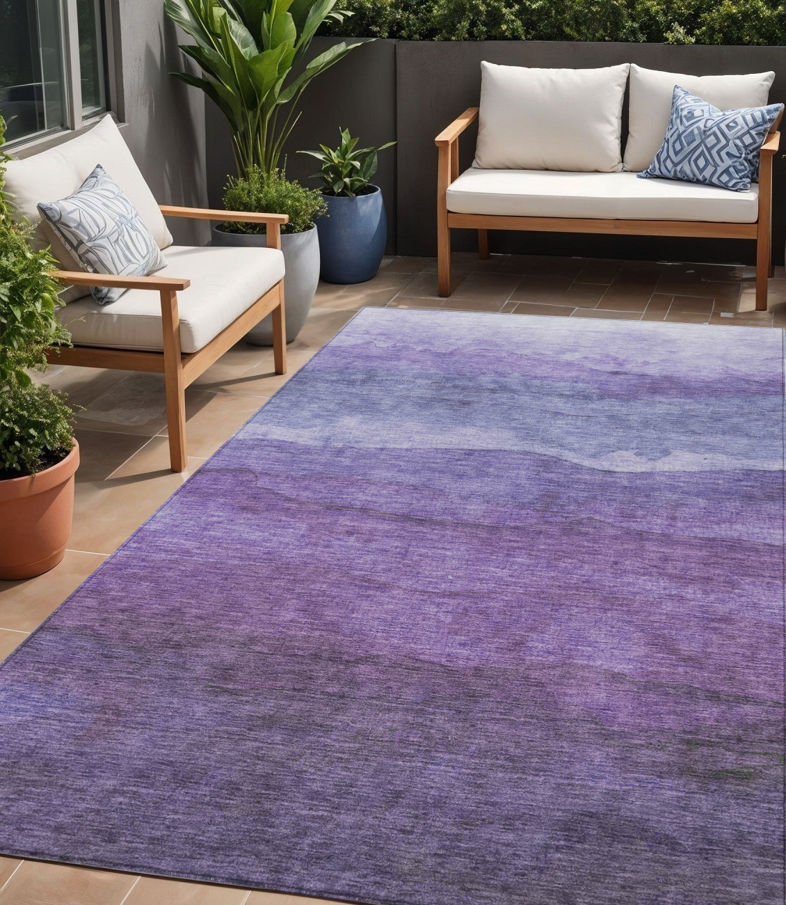 5' X 8' Purple And Lavender Abstract Washable Indoor Outdoor Area Rug-618149-1