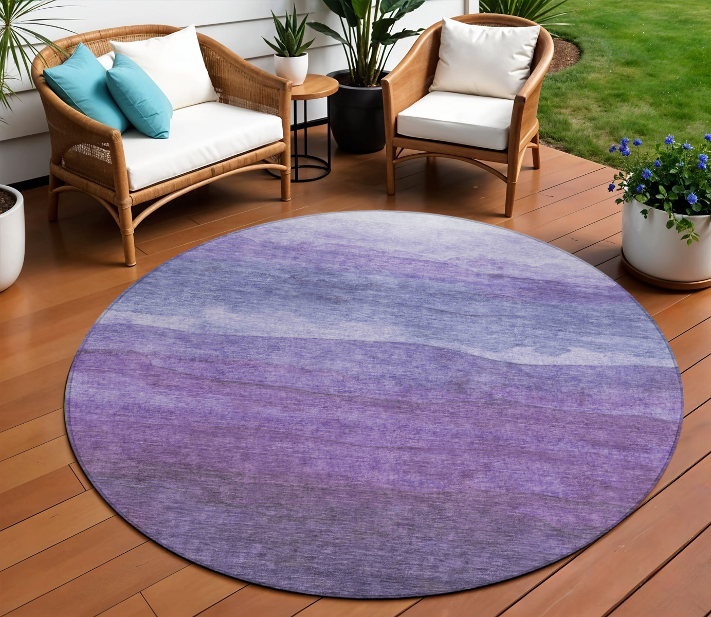 8' Purple And Lavender Round Abstract Washable Indoor Outdoor Area Rug-618150-1
