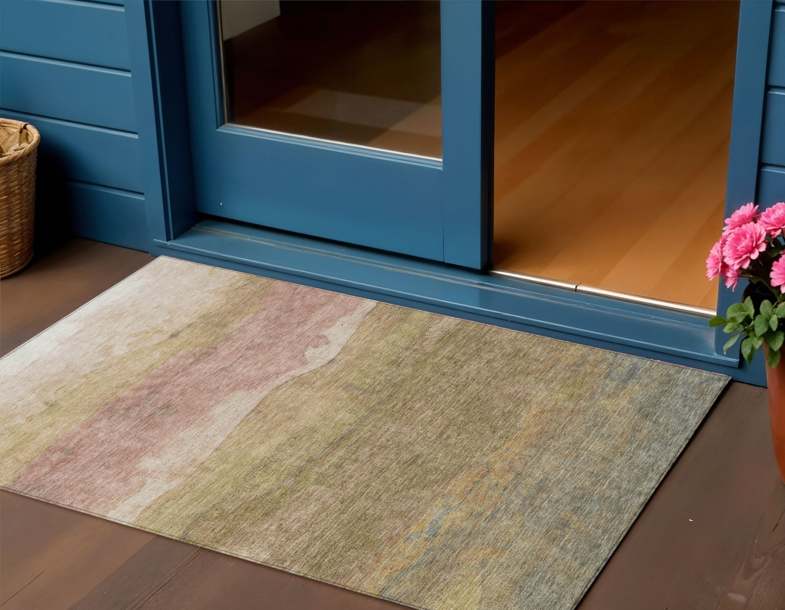 3' X 5' Tan And Beige Abstract Washable Indoor Outdoor Area Rug-618154-1