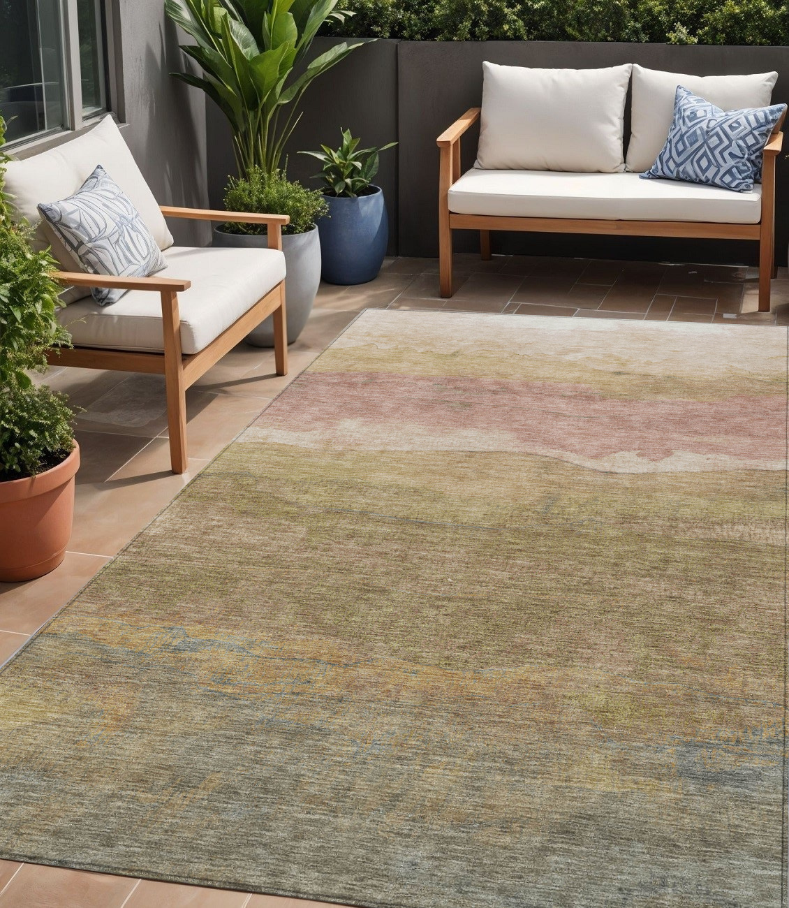 5' X 8' Tan And Beige Abstract Washable Indoor Outdoor Area Rug-618155-1