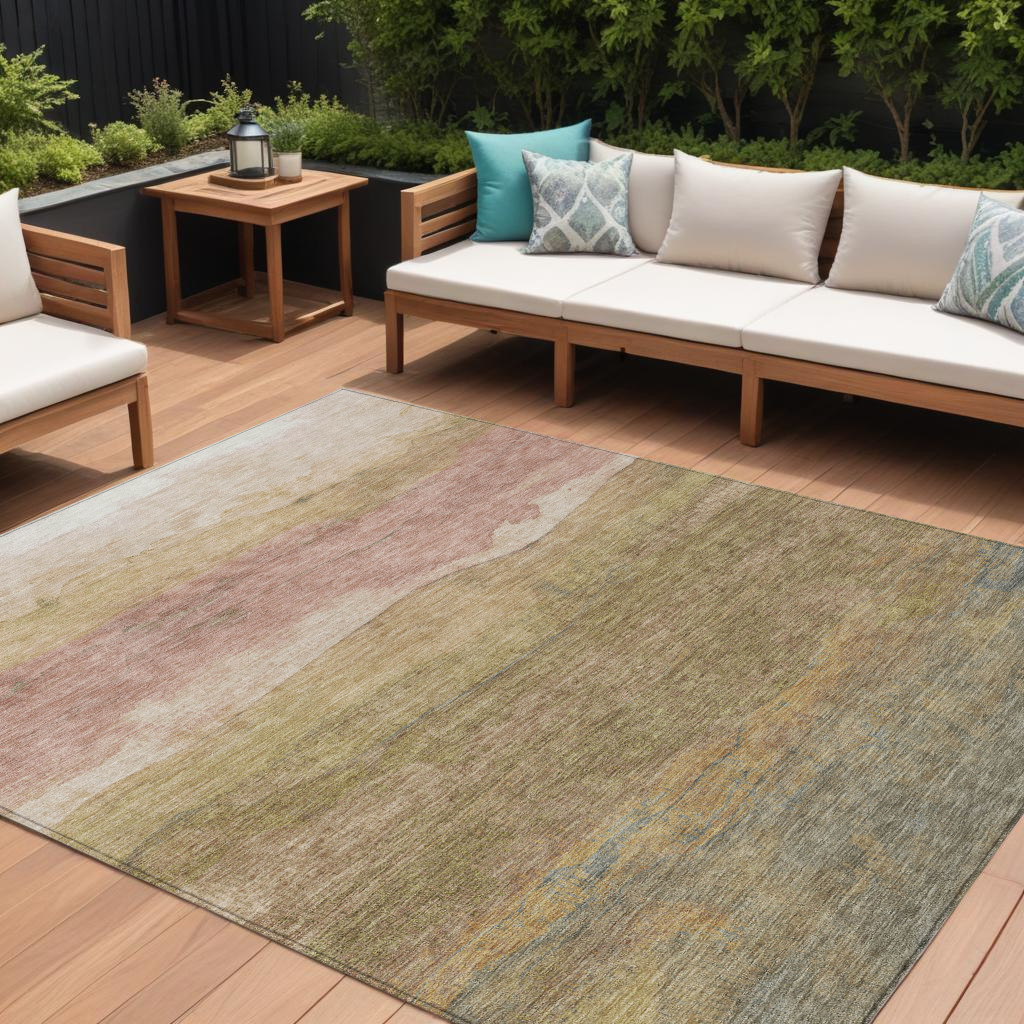 9' X 12' Tan And Beige Abstract Washable Indoor Outdoor Area Rug-618158-1