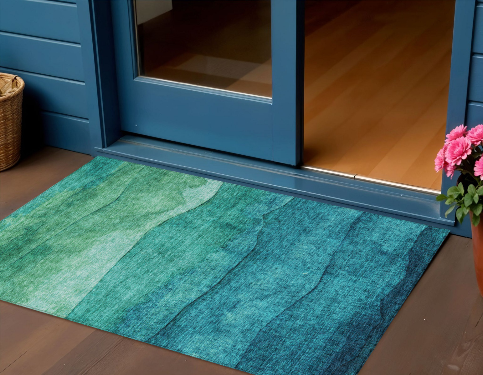 3' X 5' Teal Blue And Green Abstract Washable Indoor Outdoor Area Rug-618160-1