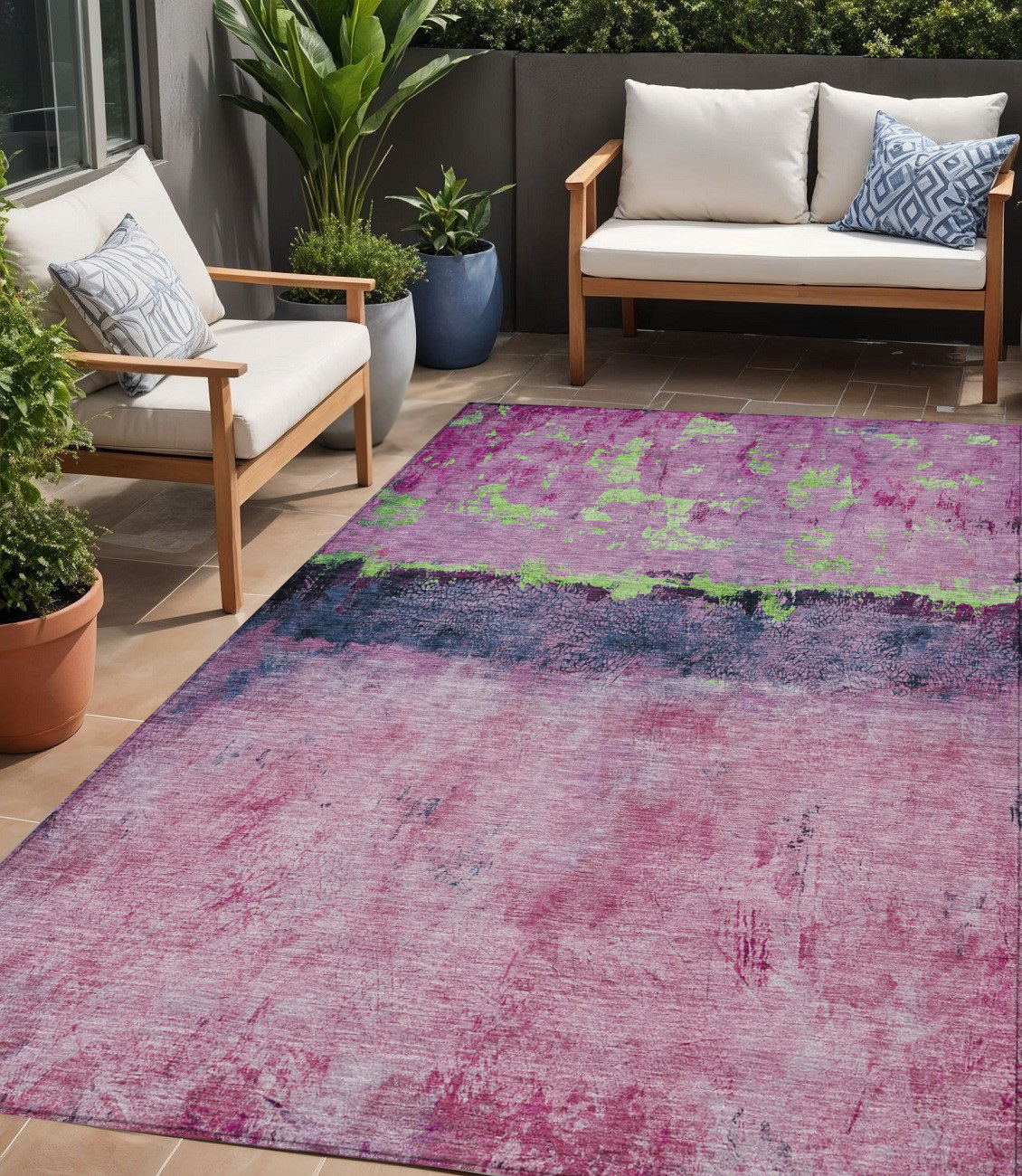 5' X 8' Blush And Mint Green Abstract Washable Indoor Outdoor Area Rug-618596-1