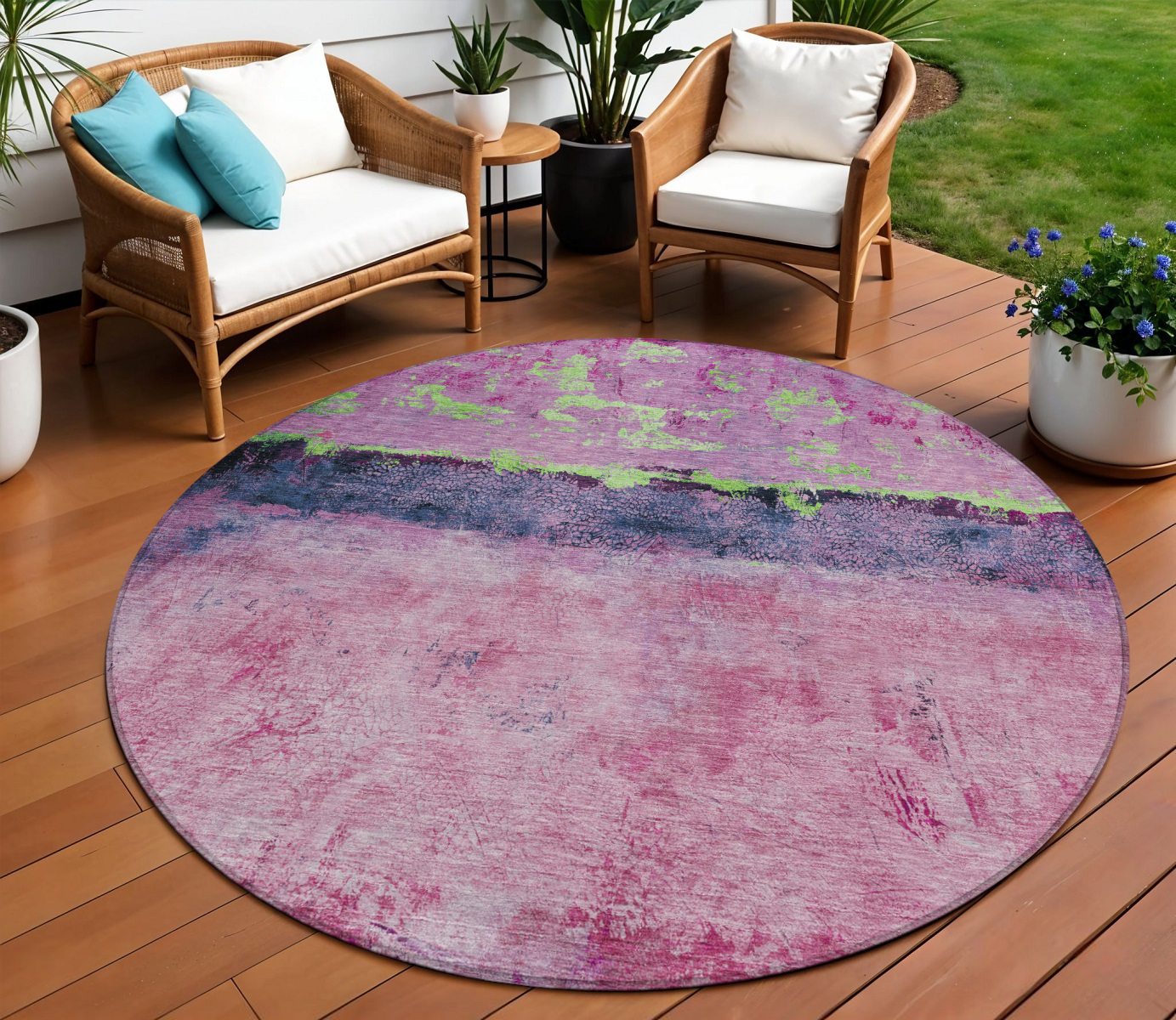 8' Blush And Mint Green Round Abstract Washable Indoor Outdoor Area Rug-618597-1