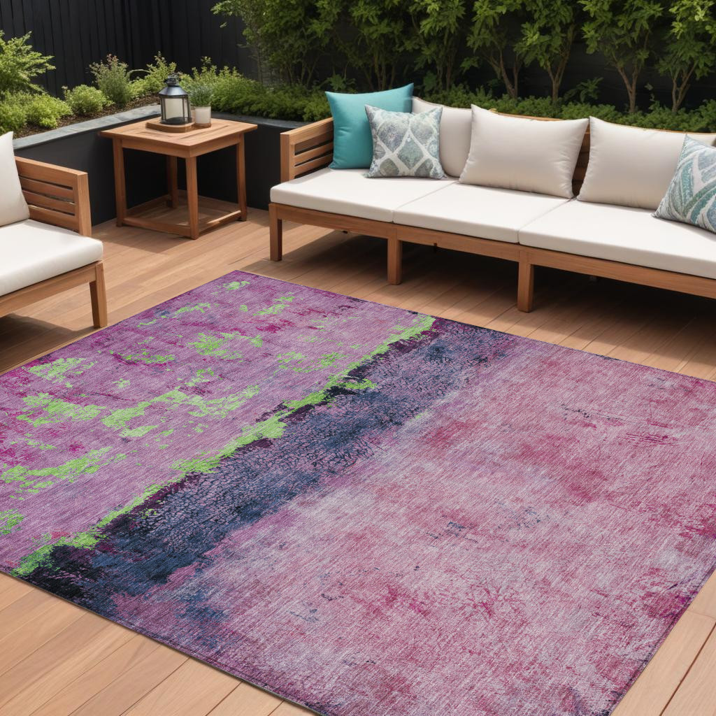 9' X 12' Blush And Mint Green Abstract Washable Indoor Outdoor Area Rug-618599-1