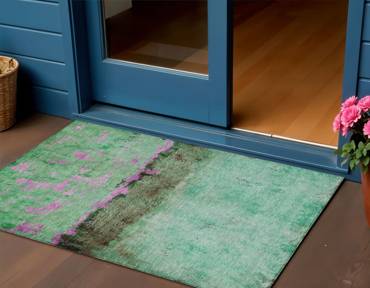 3' X 5' Green And Pink Abstract Washable Indoor Outdoor Area Rug-618607-1