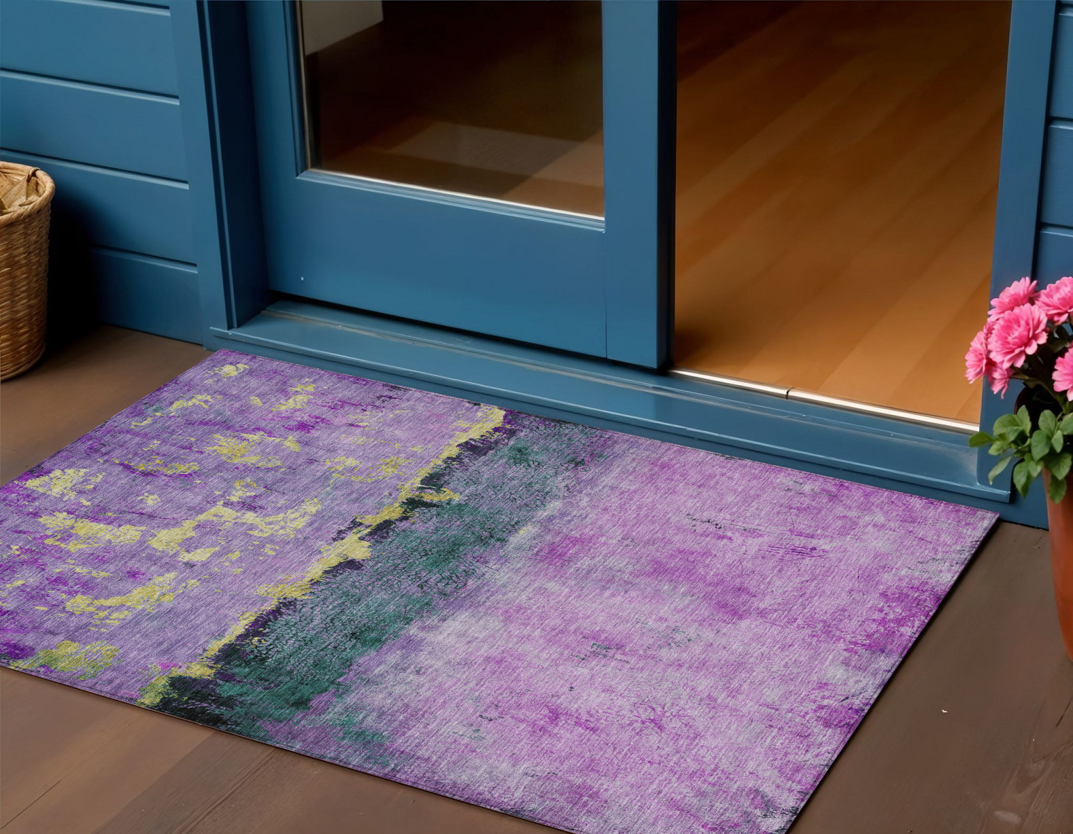 3' X 5' Plum And Gold Abstract Washable Indoor Outdoor Area Rug-618613-1