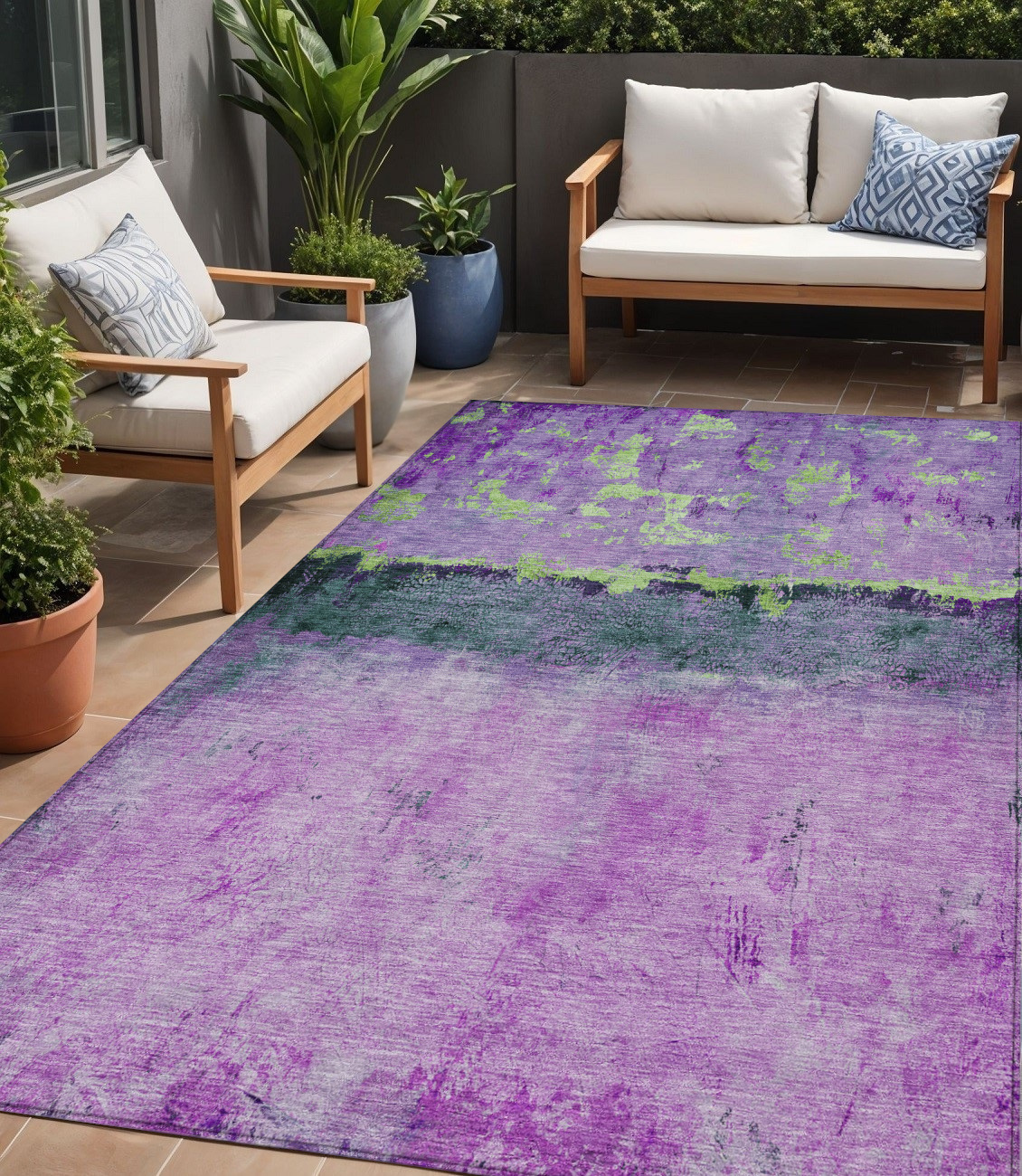 5' X 8' Purple And Mint Green Abstract Washable Indoor Outdoor Area Rug-618620-1