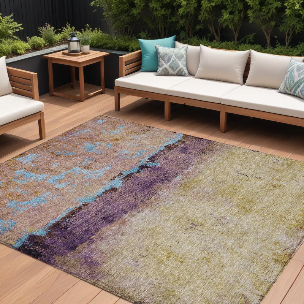 8' X 10' Salmon And Sky Blue Abstract Washable Indoor Outdoor Area Rug-618628-1