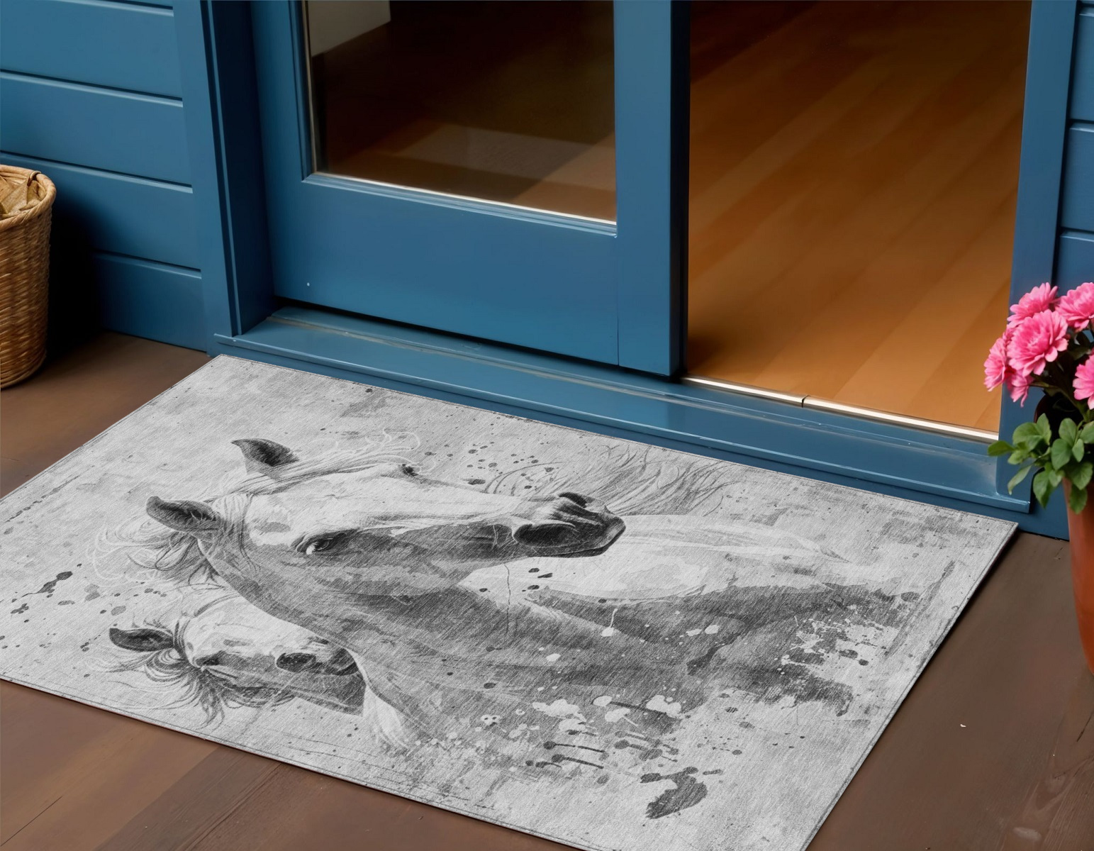 3' X 5' Gray And Silver Horse Washable Indoor Outdoor Area Rug-618679-1