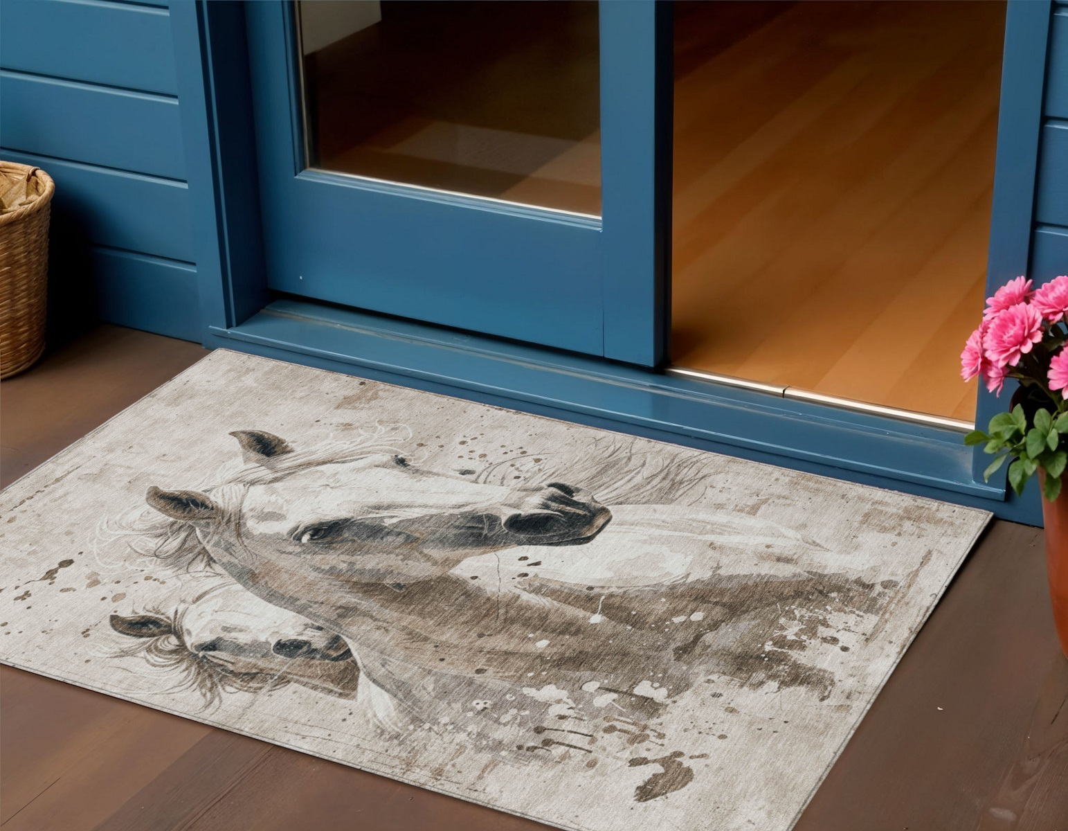 3' X 5' Ivory And Gray Horse Washable Indoor Outdoor Area Rug-618685-1