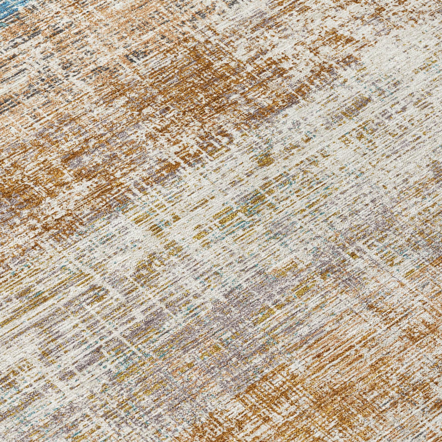 9' X 12' Copper Beige And Blue Striped Washable Indoor Outdoor Area Rug ...
