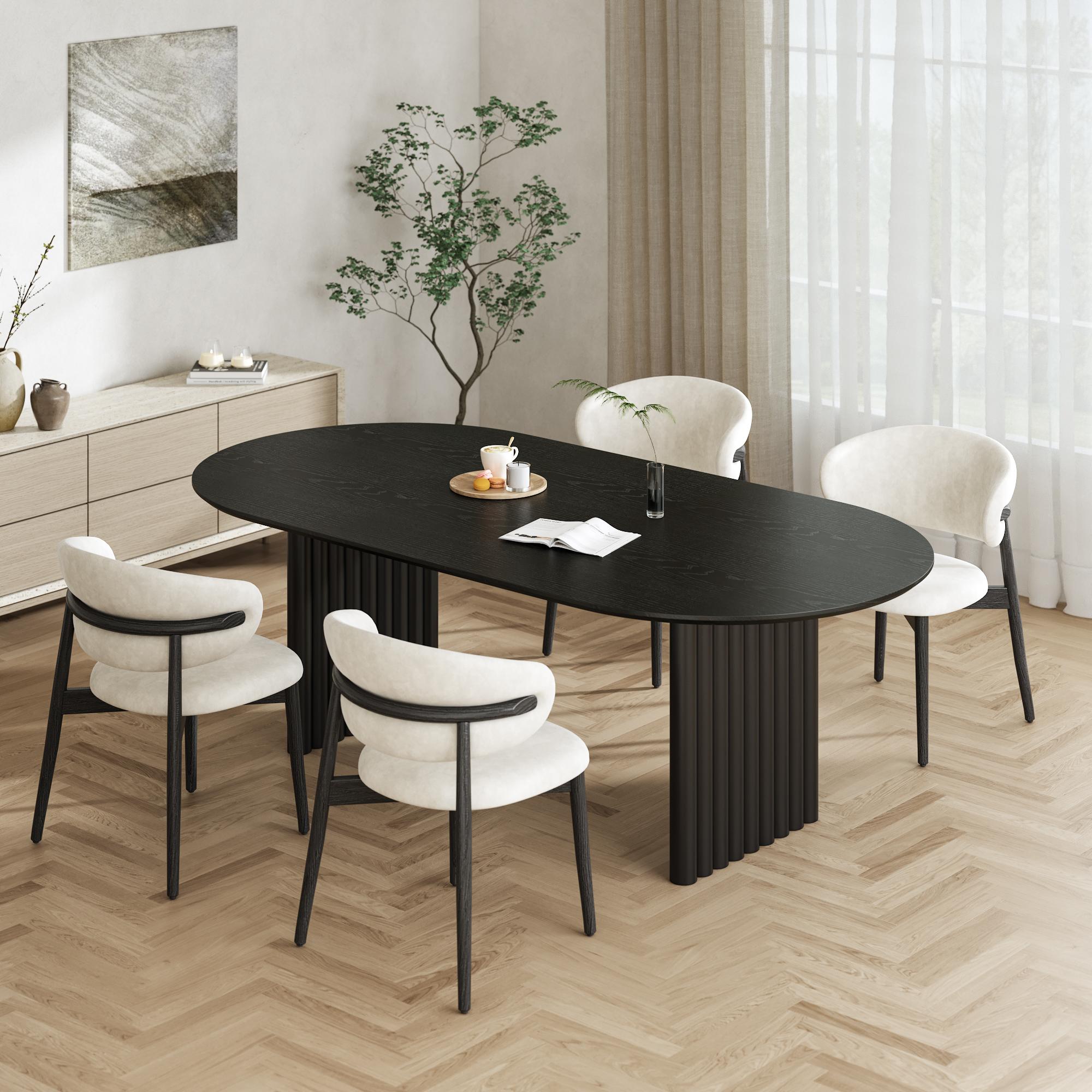 67" Black Solid Wood Mirrored Double Pedestal Base Oval Dining Table ...