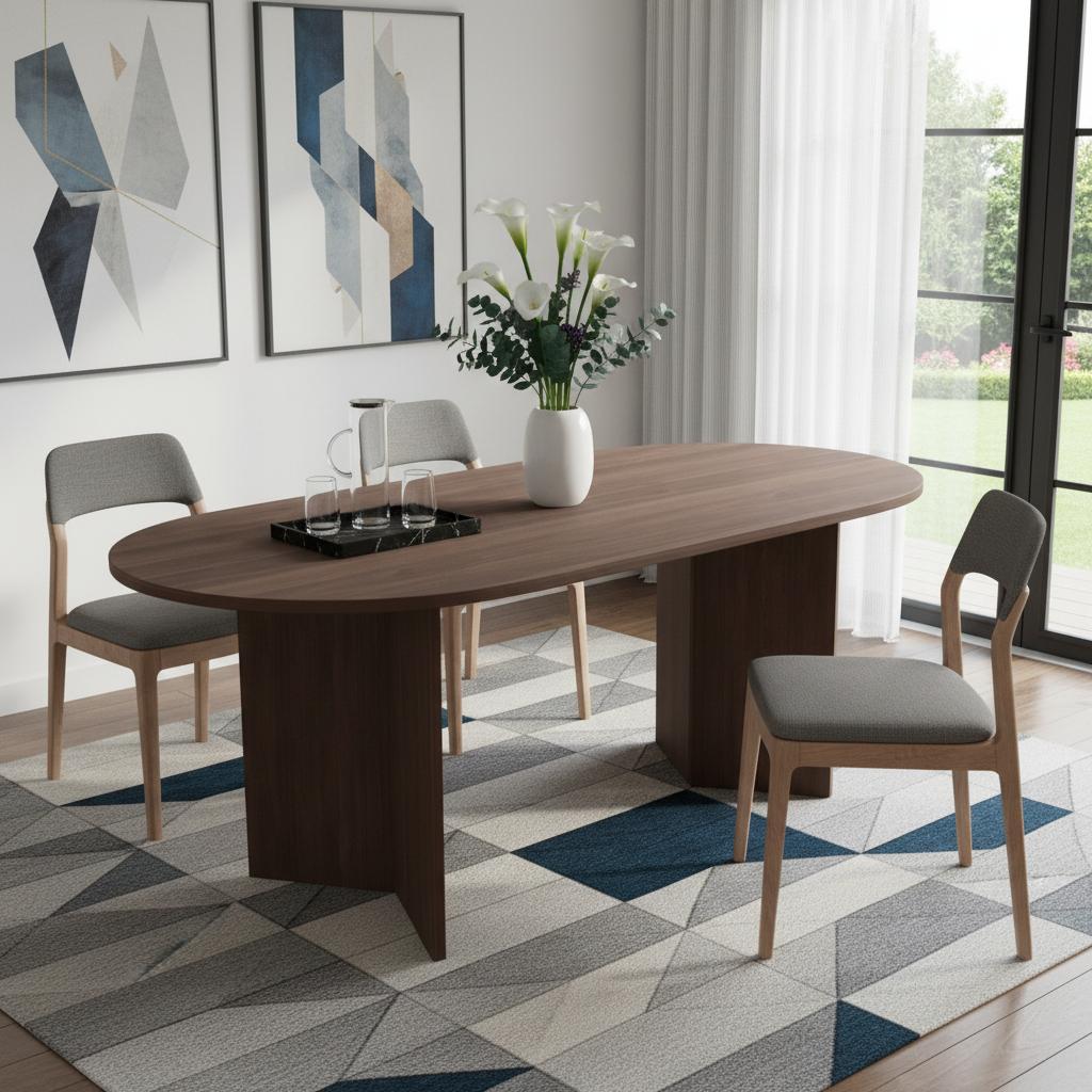 67" Walnut Solid Wood Double Pedestal Base Oval Dining Table | HomeRoots