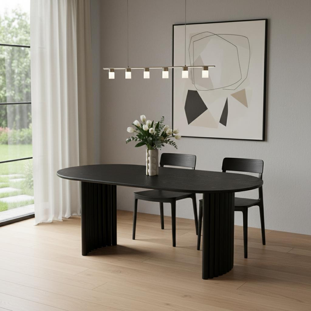 66" Black Solid Wood Double Pedestal Base Oval Dining Table | HomeRoots