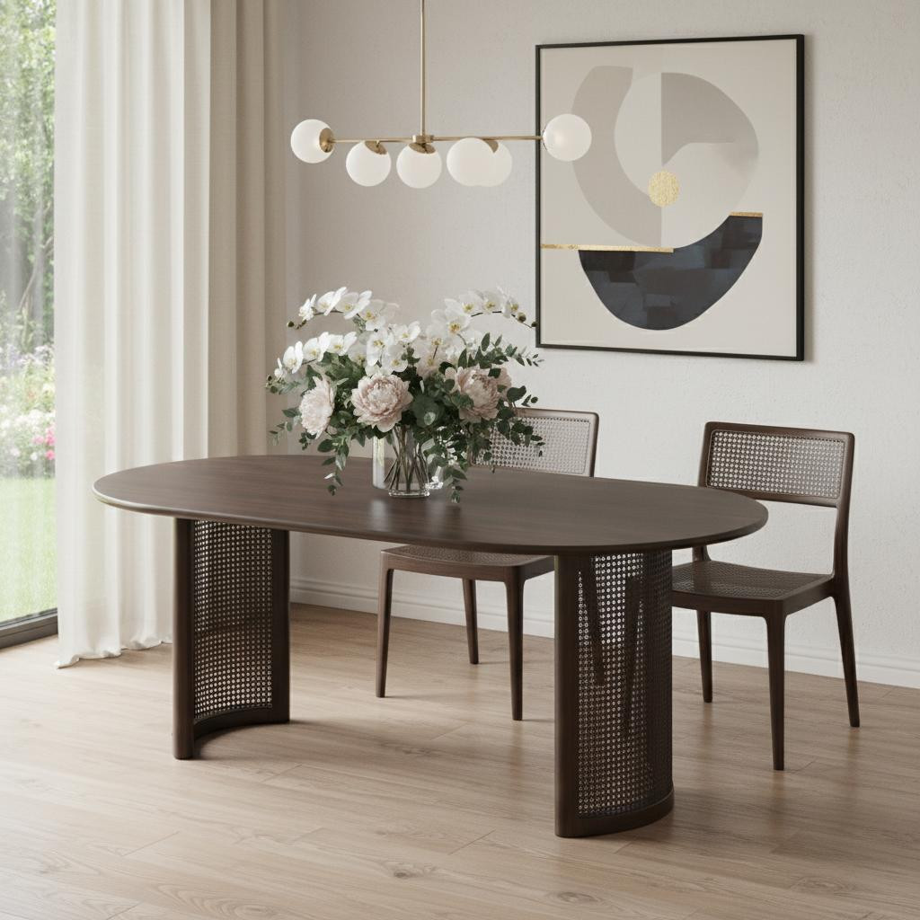 78" Brown Solid Wood Double Pedestal Base Oval Dining Table | HomeRoots