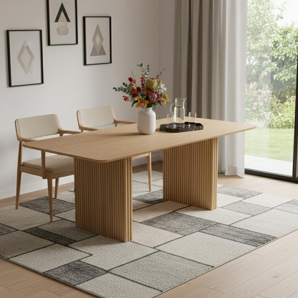 79" Natural Solid Wood Double Pedestal Base Square Dining Table | HomeRoots
